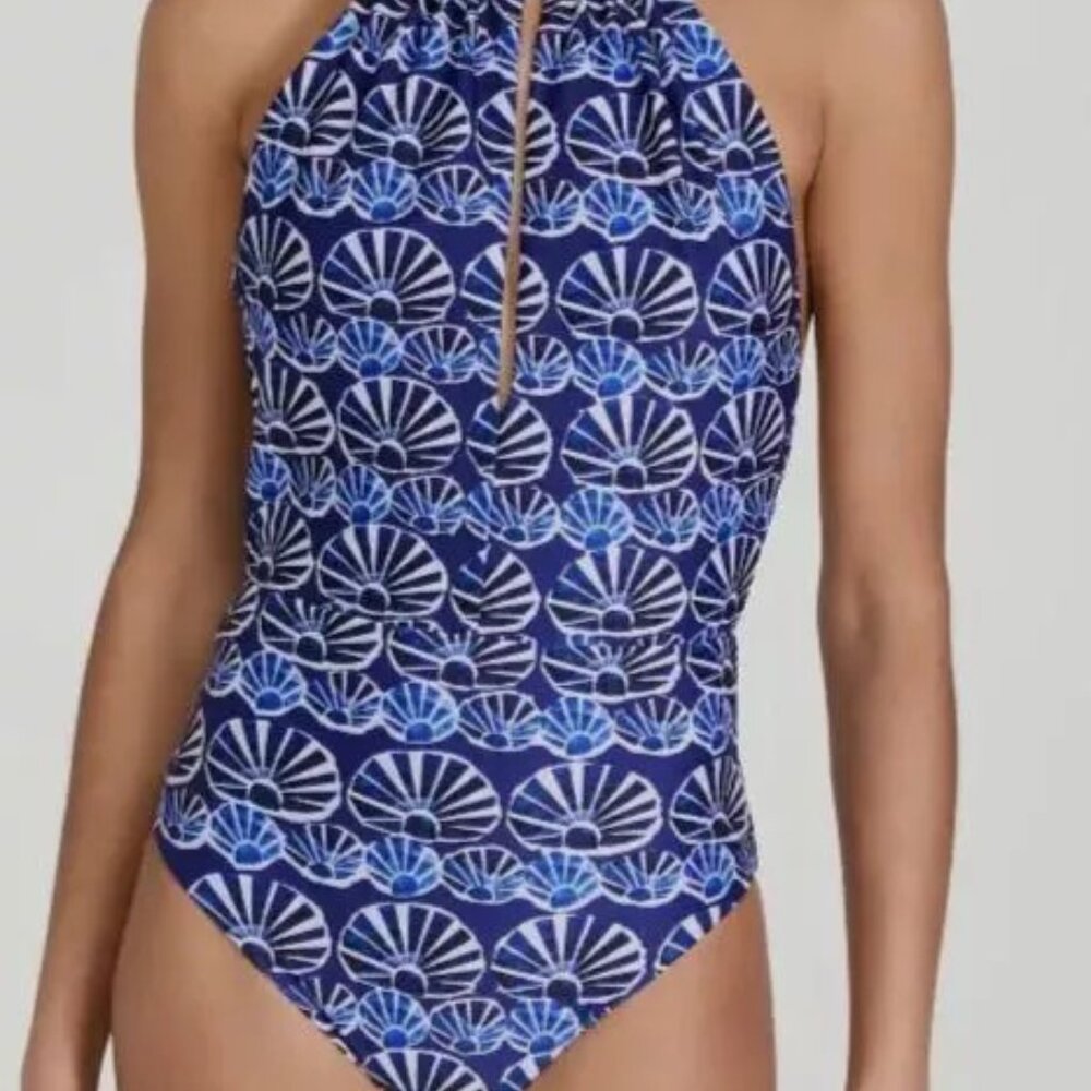 LA DOUBLE J - sz Medium shell print ESTHER 1-piece SWIMSUIT HALTER NECK